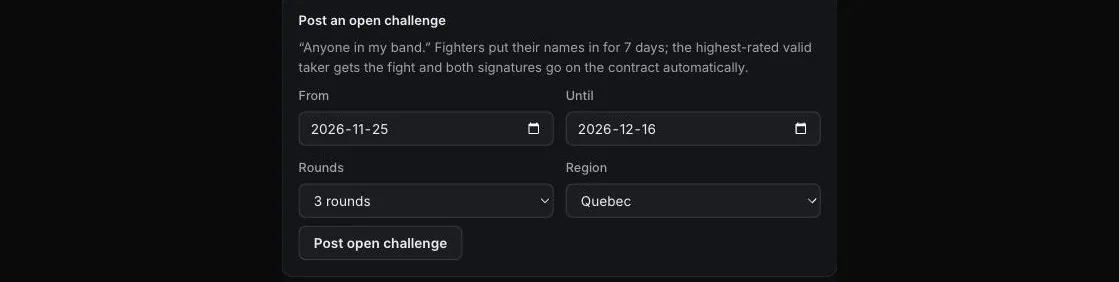 The form a fighter uses to post an open challenge